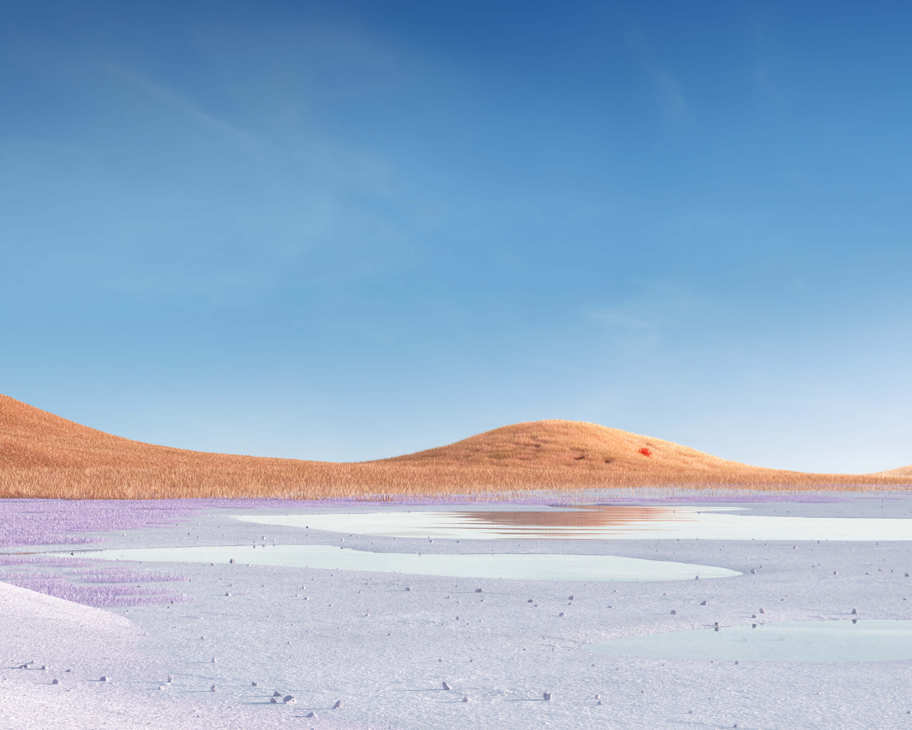 Высохшее озеро на фоне голубого неба