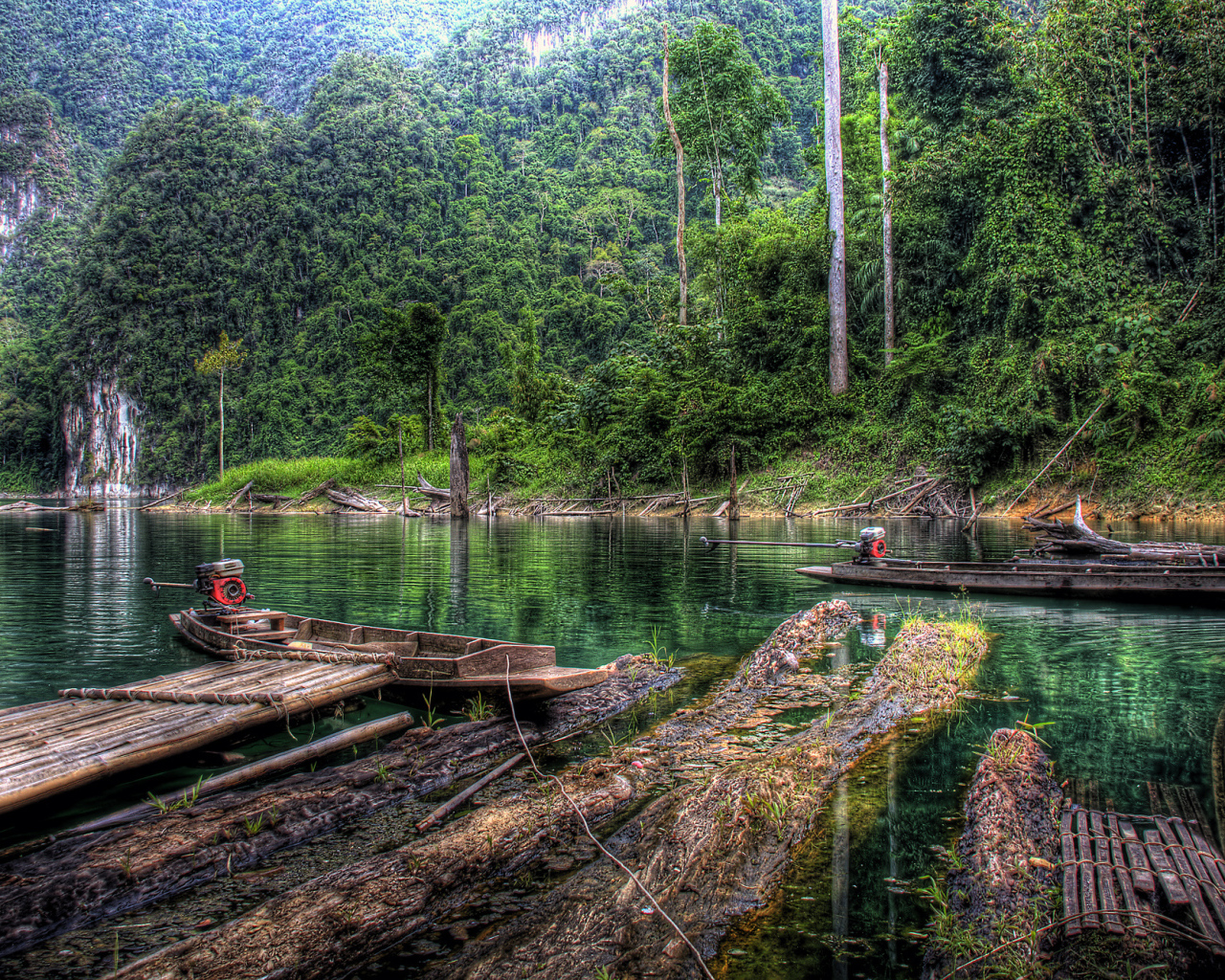 Старые деревянные лодки на берегу реки