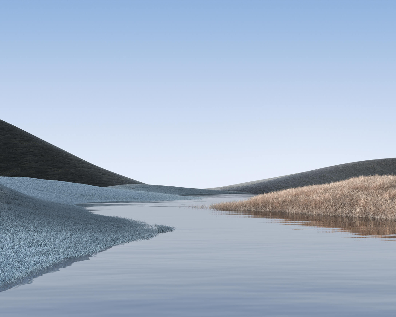 Речка на фоне голубого неба у гор