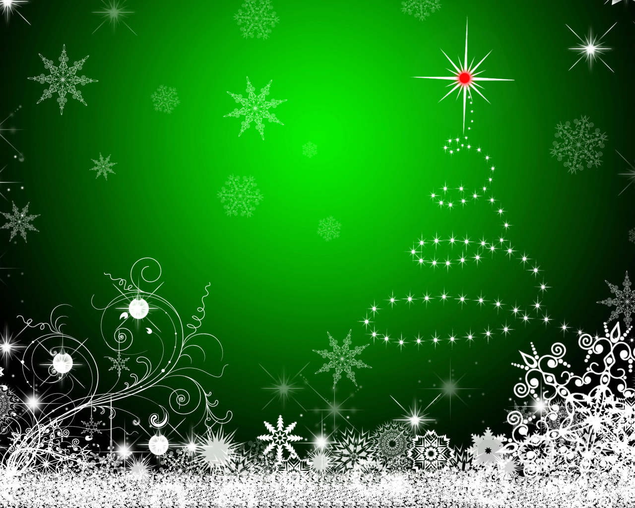 Красивый зеленый фон со снежинками на новый год 2021
