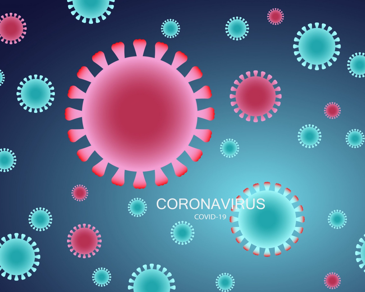 Много бактерий коронавирус covid-19 на голубом фоне