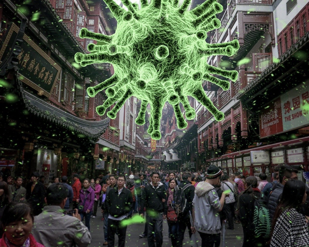 Вирус коронавируса навис над городом, Китай