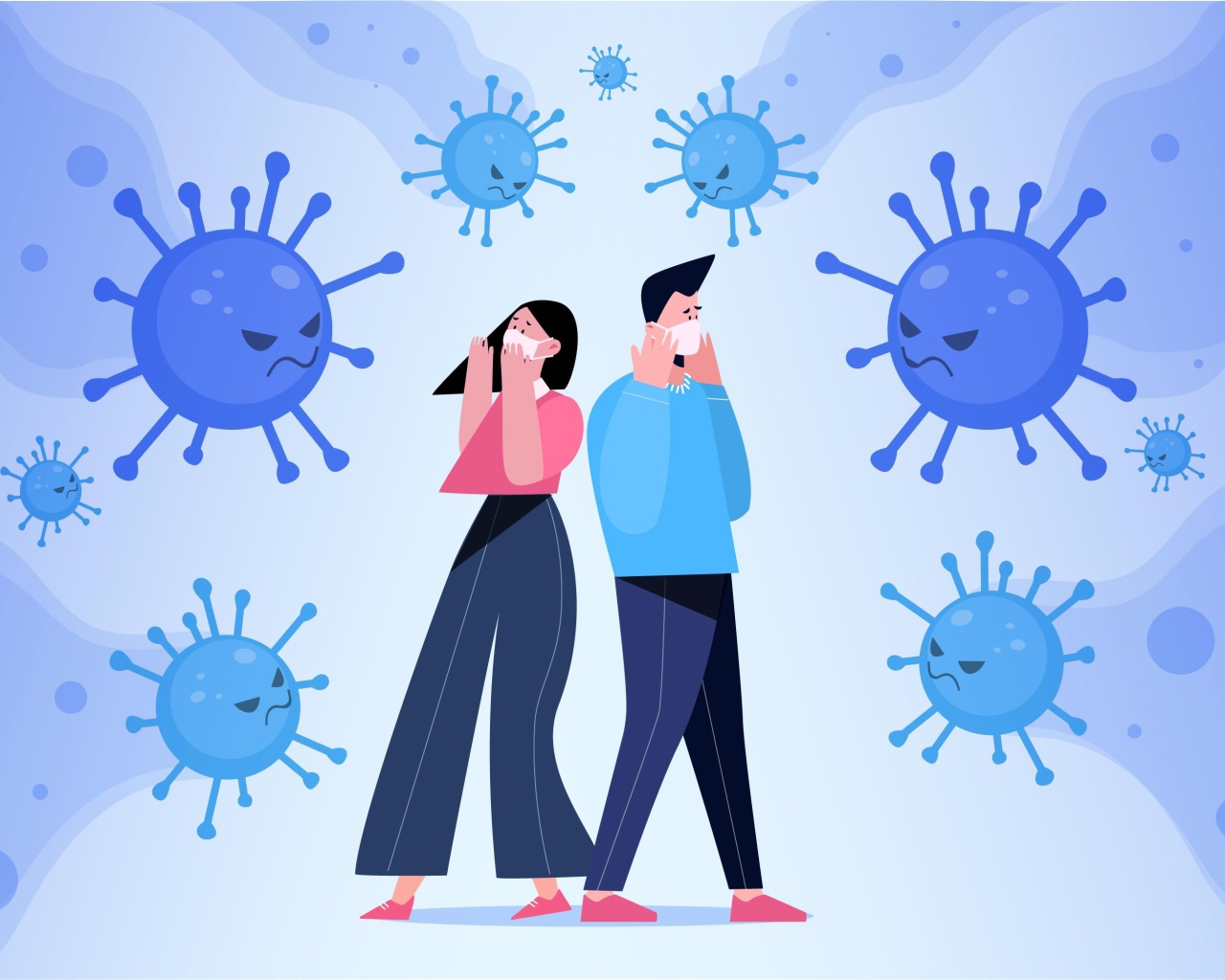 Мужчина и девушка защищаются от бактерий 