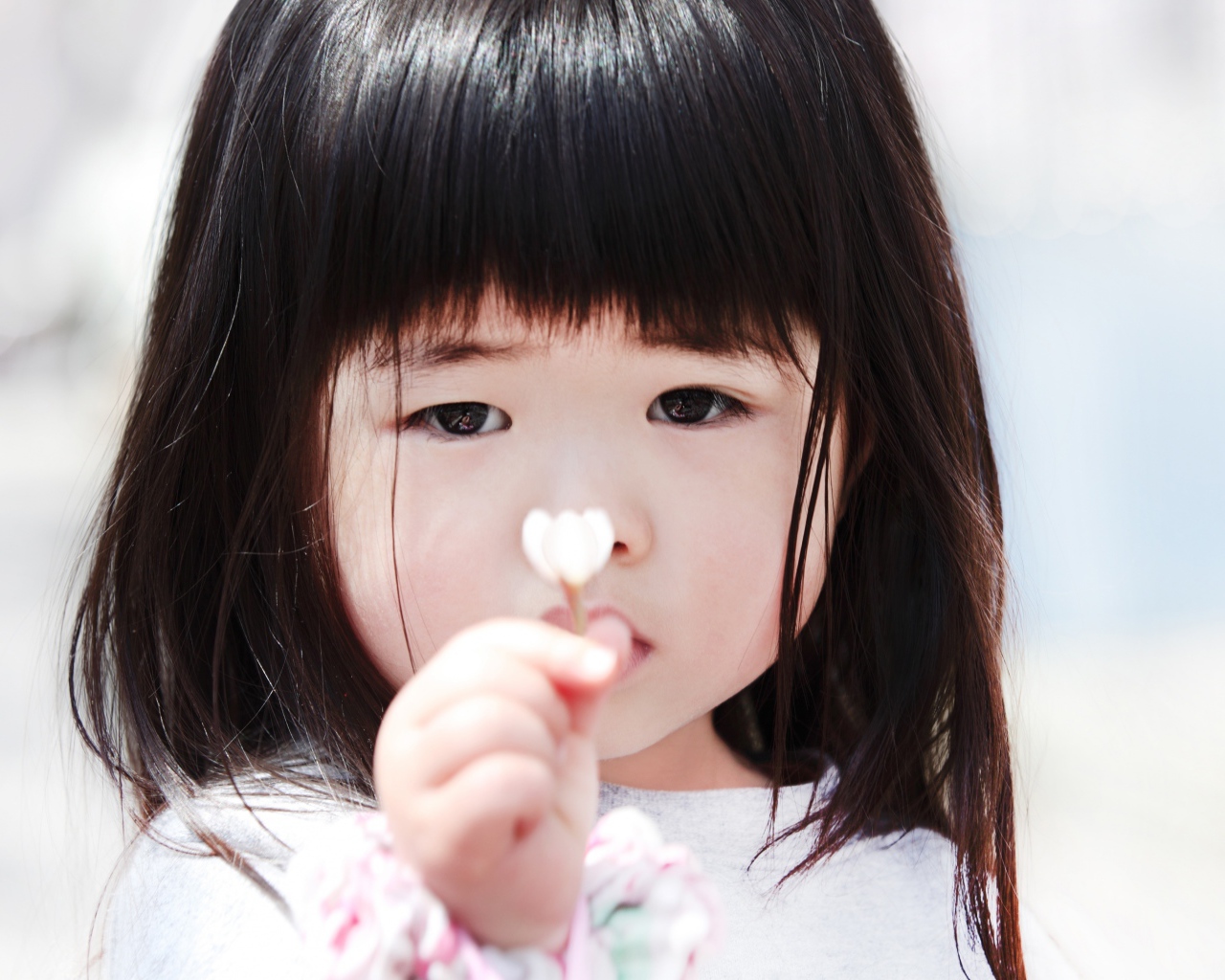 Маленькая девочка азиатка с цветком