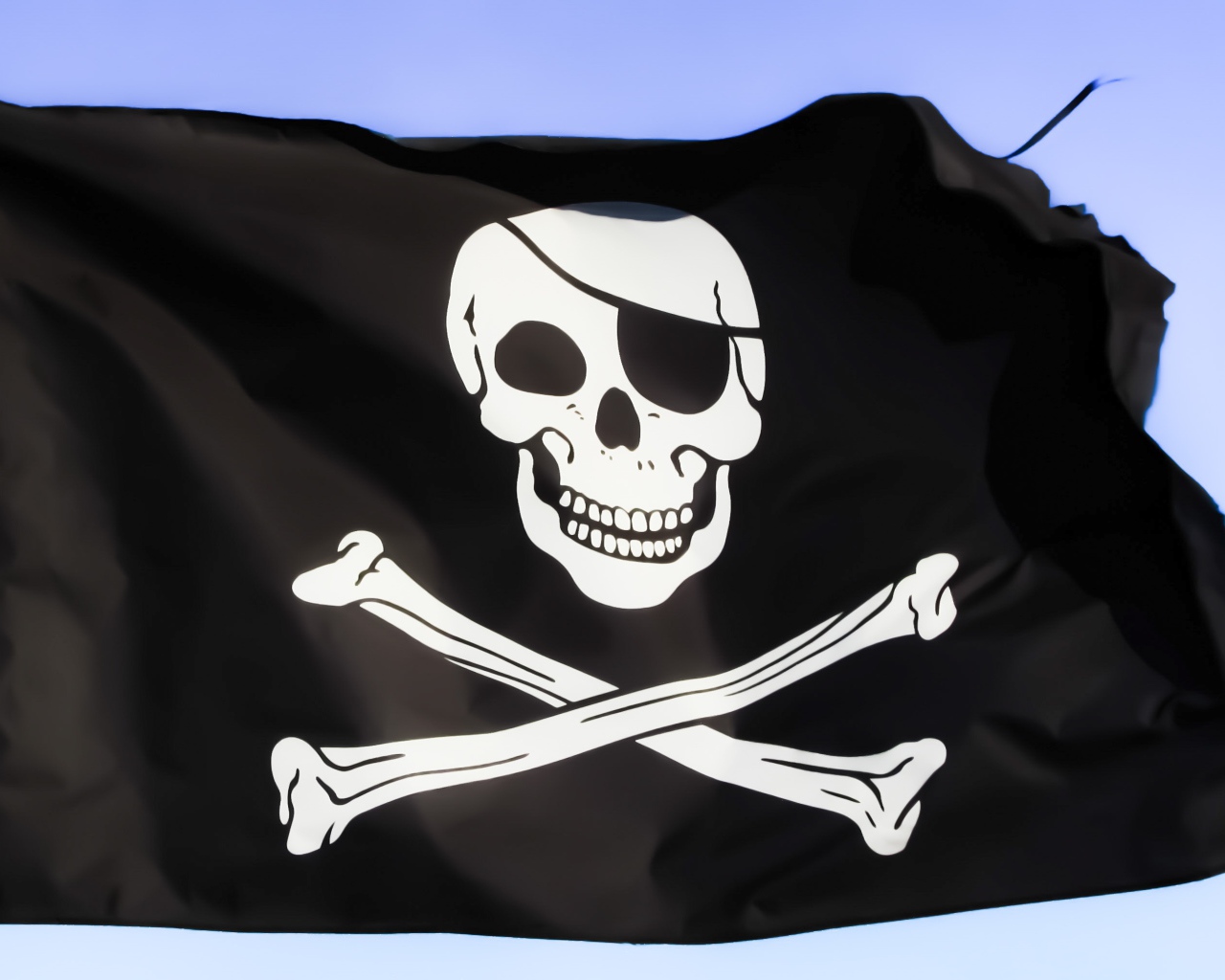 Пиратский черный флаг с белым черепом