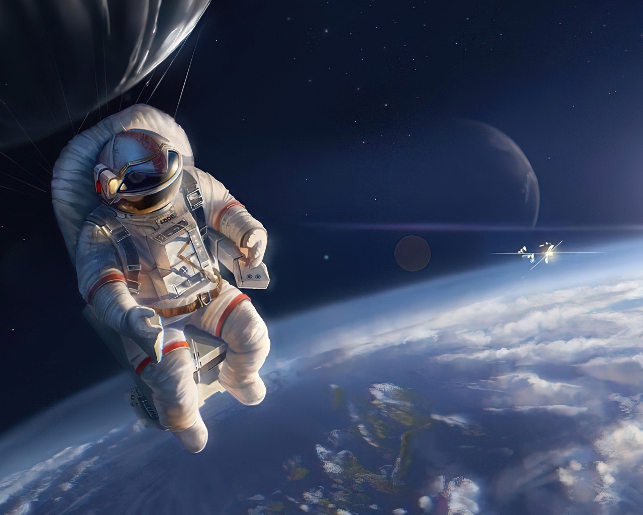 Астронавт вышел в открытый космос над землей 