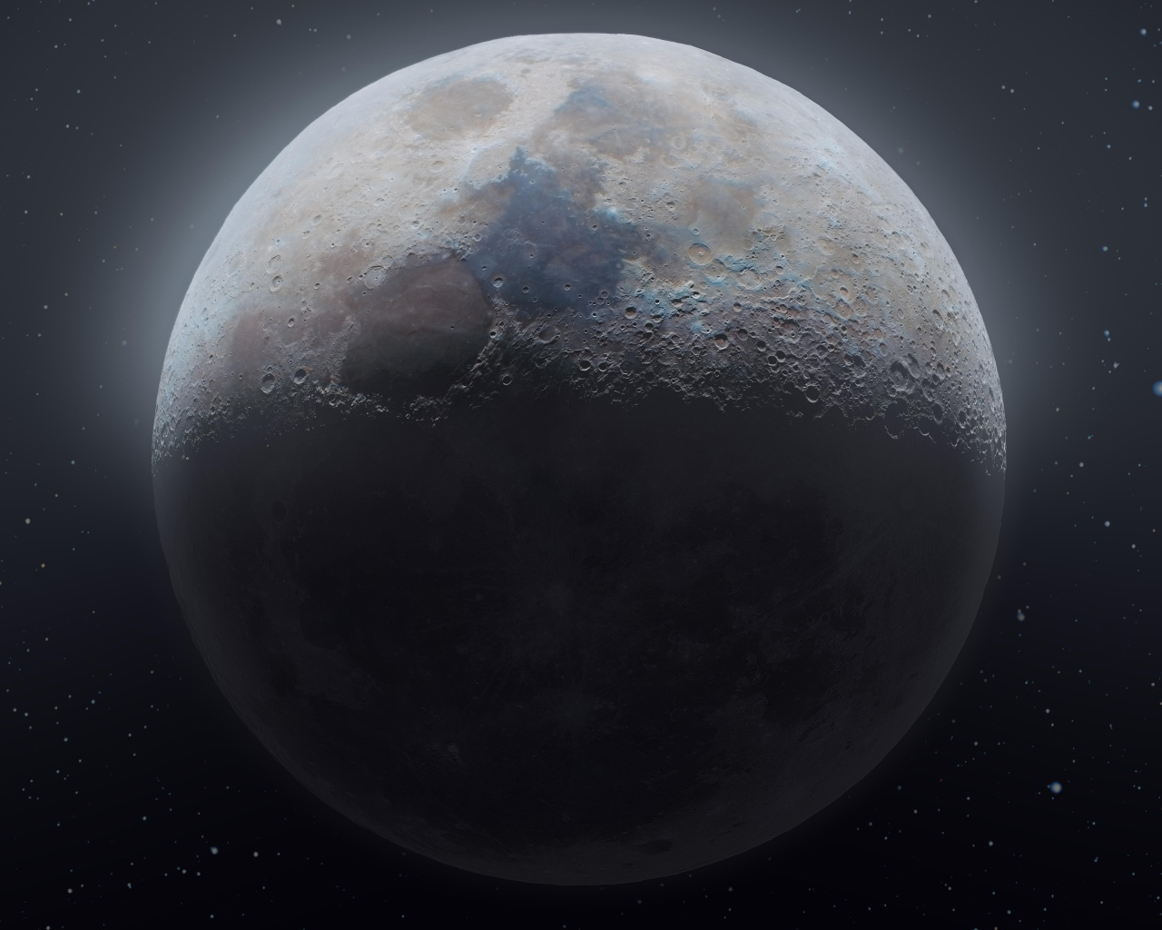 Большая холодная луна в звездном небе крупным планом