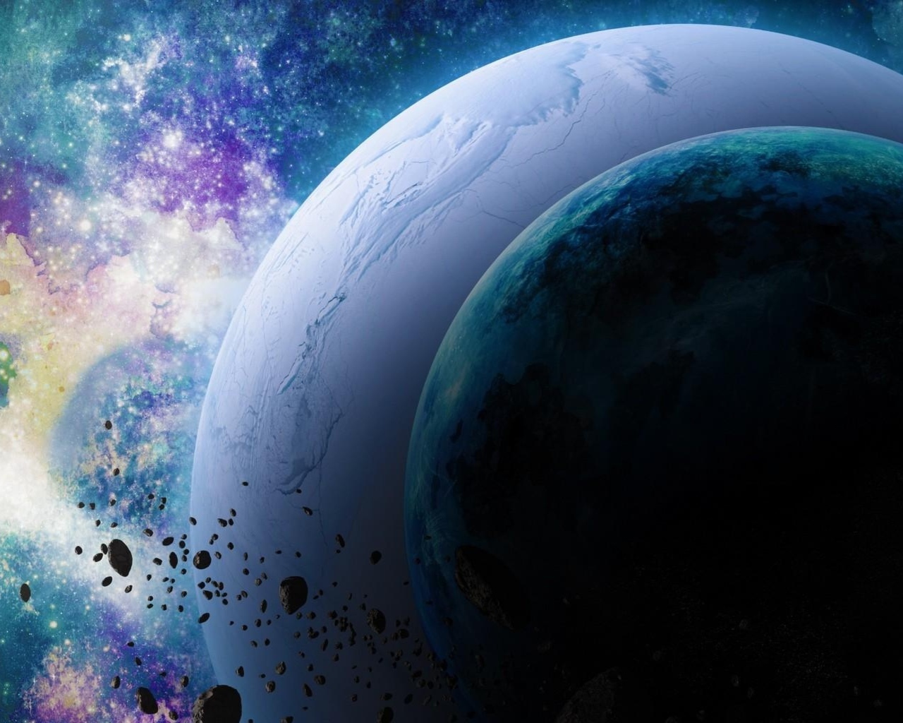 Планеты солнечной системы в космосе с астероидами