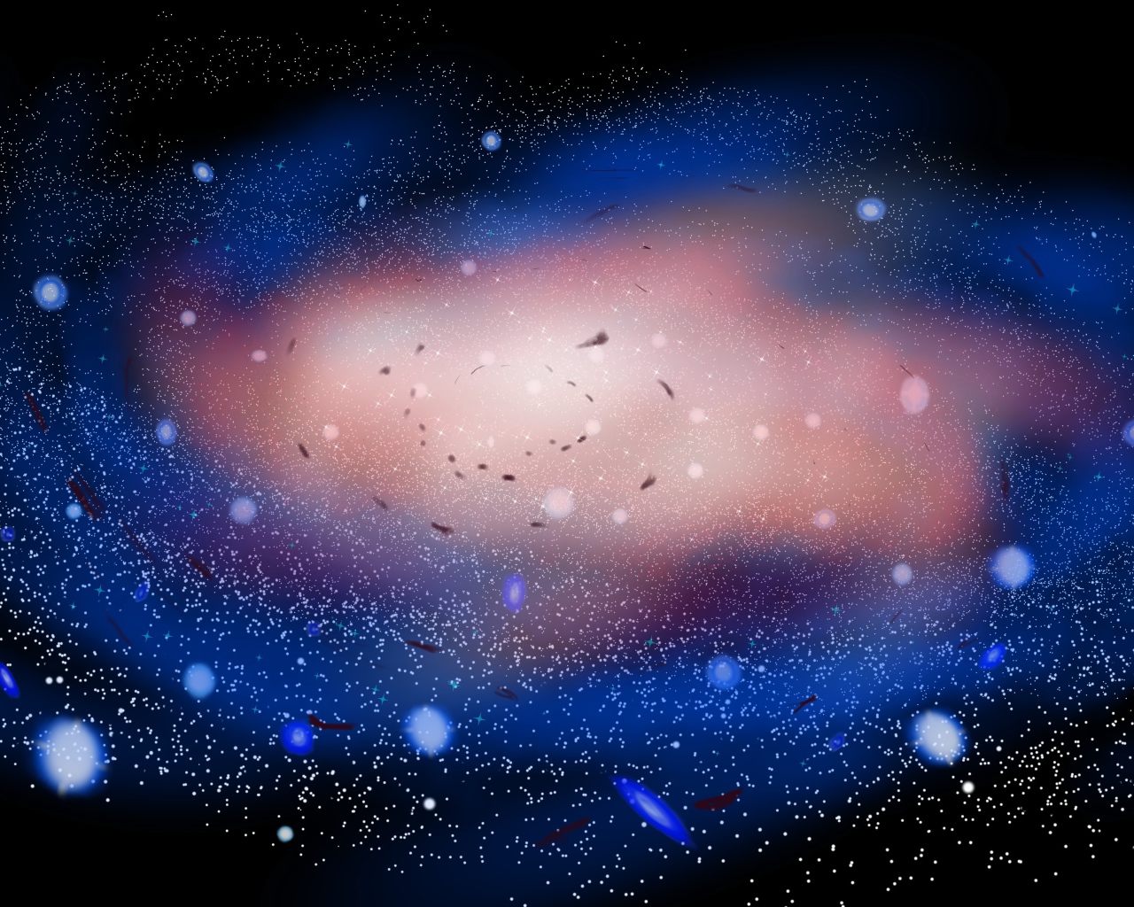 Спиральная неоновая галактика на черном фоне