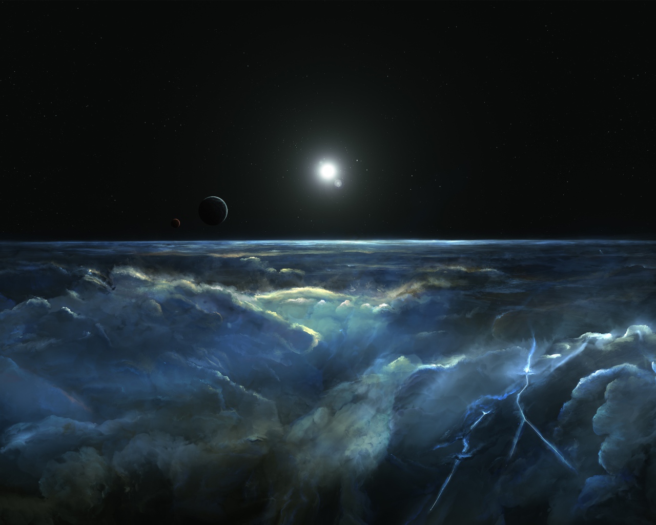 Штормовое небо с молнией вид с космоса