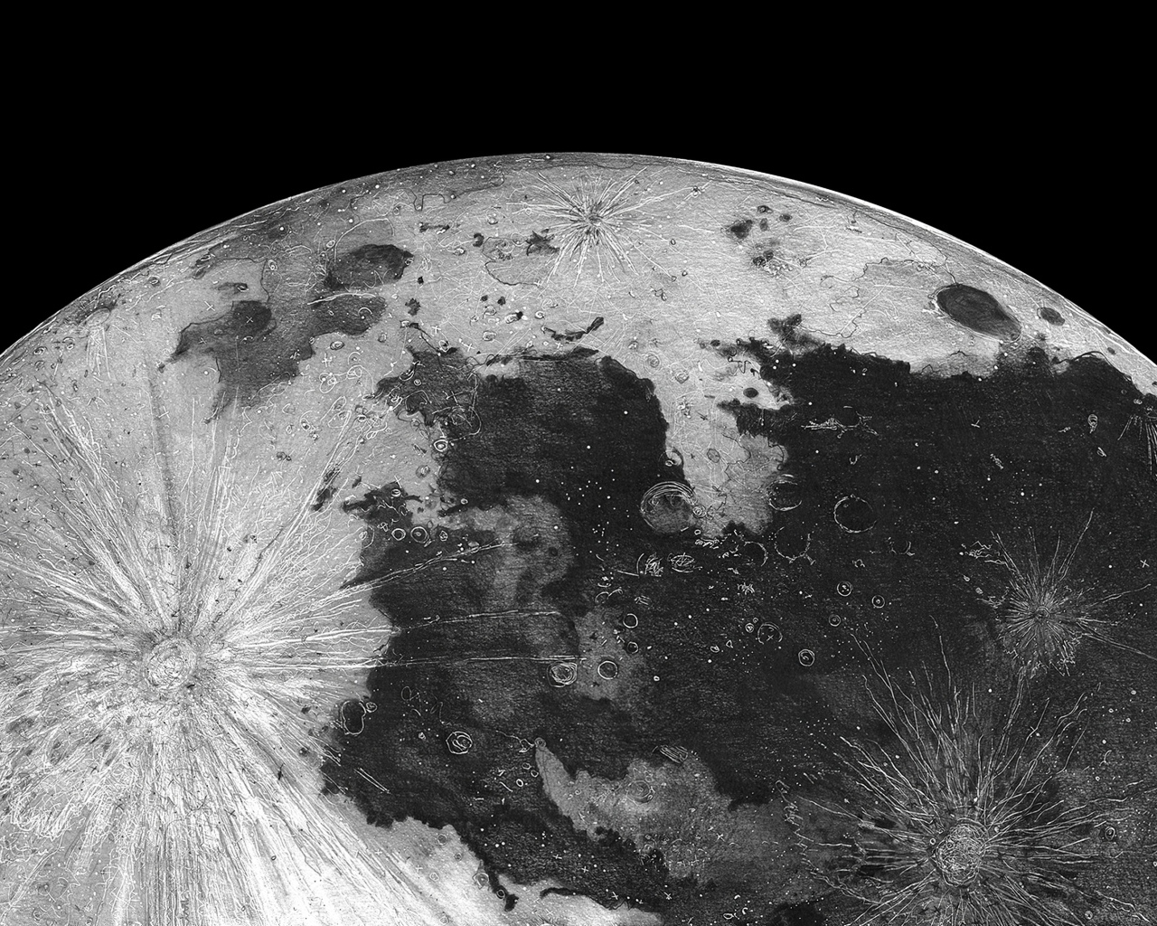 Вид на огромную луну на черном фоне 