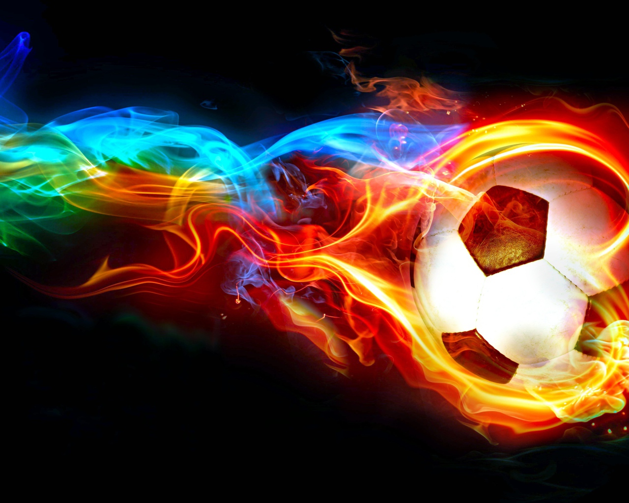 Футбольный мяч с огненным неоновым огнем на черном фоне