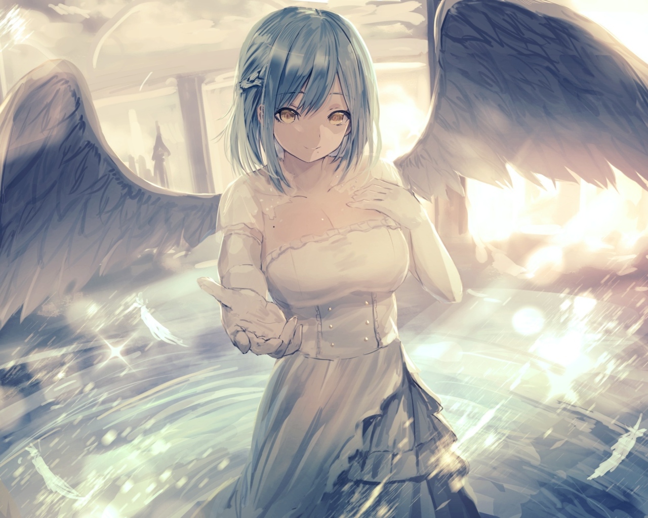 Девушка аниме с крыльями ангела 