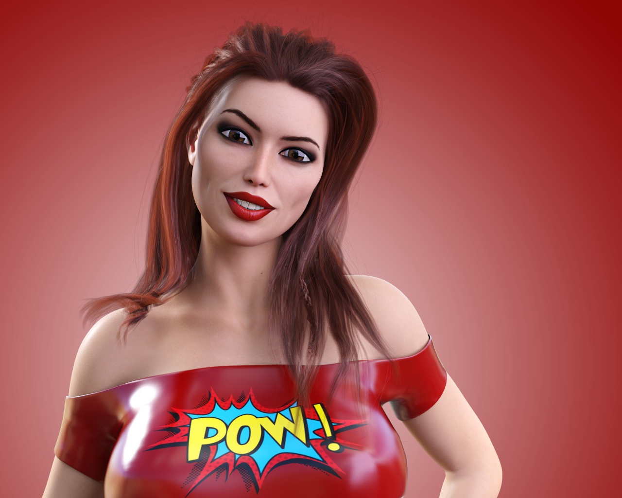 Девушка 3д на красном фоне