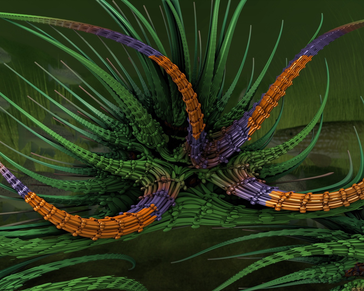 Абстрактный фрактальный цветок на зеленом фоне 