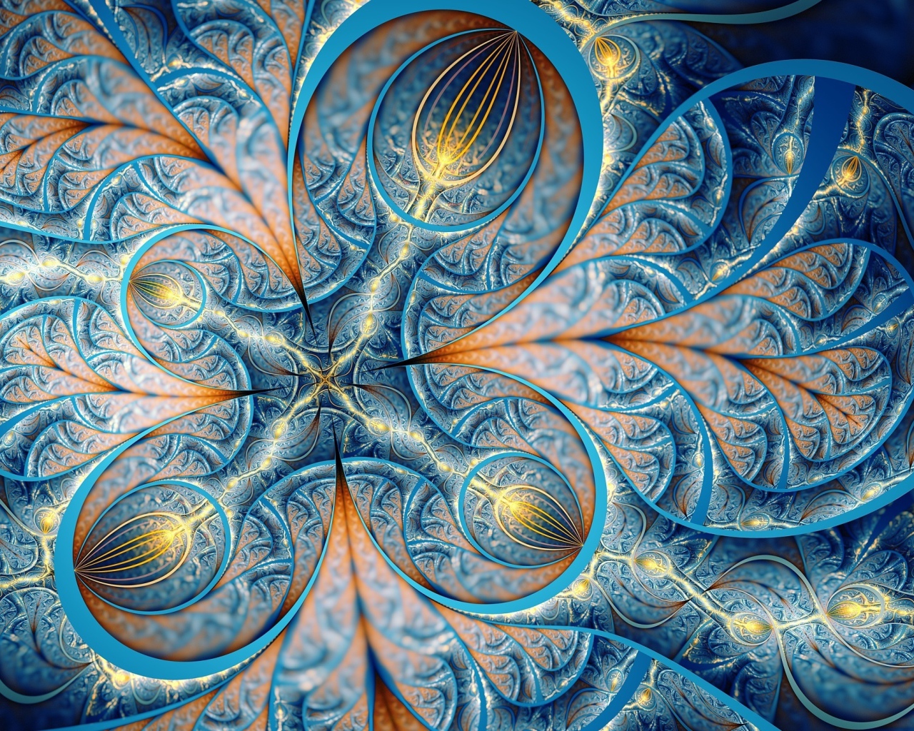 Красивый фрактальный голубой 3д рисунок 