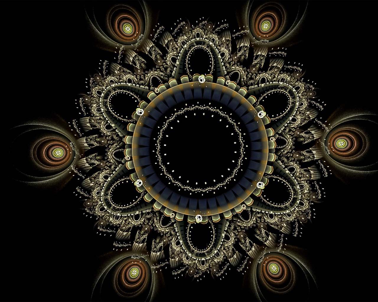Красивый фрактальный рисунок мандала на черном фоне