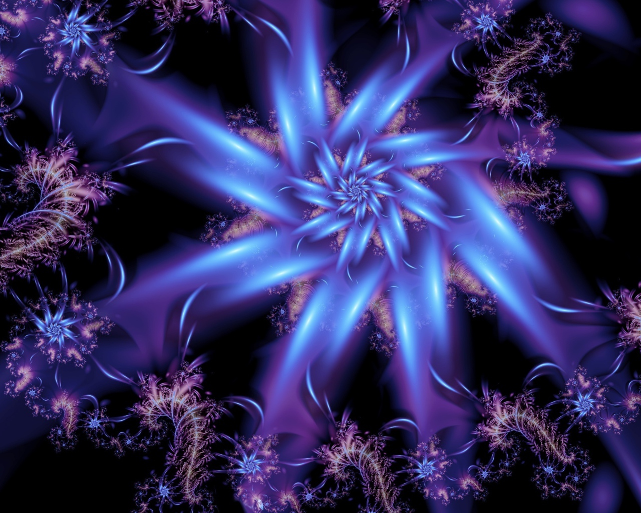 Красивый неоновый абстрактный цветок на черном фоне 