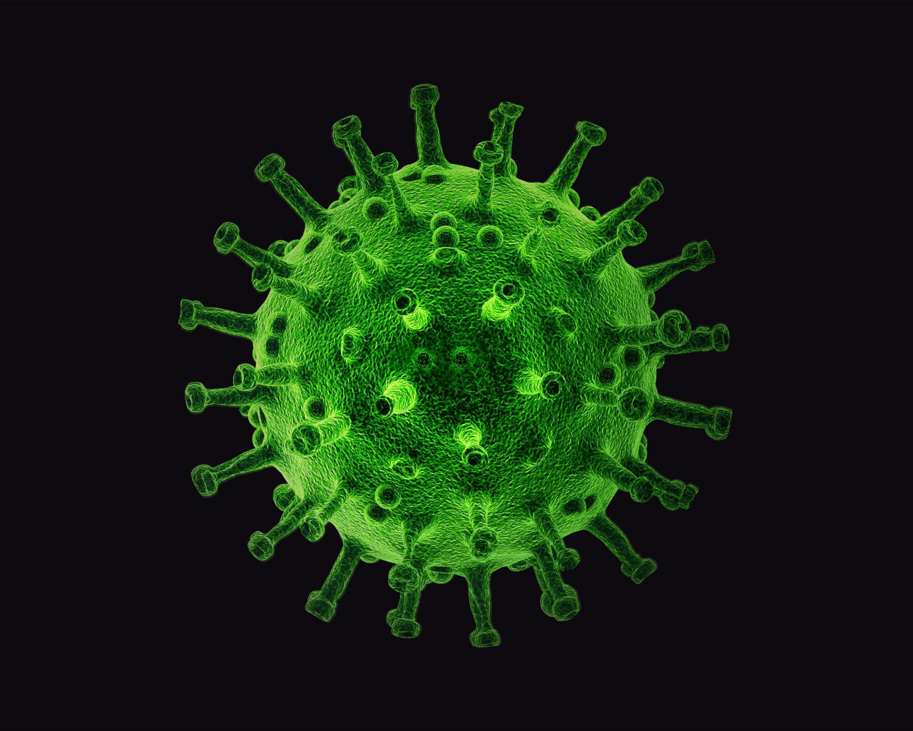 Big green virus on black background 3d graphics