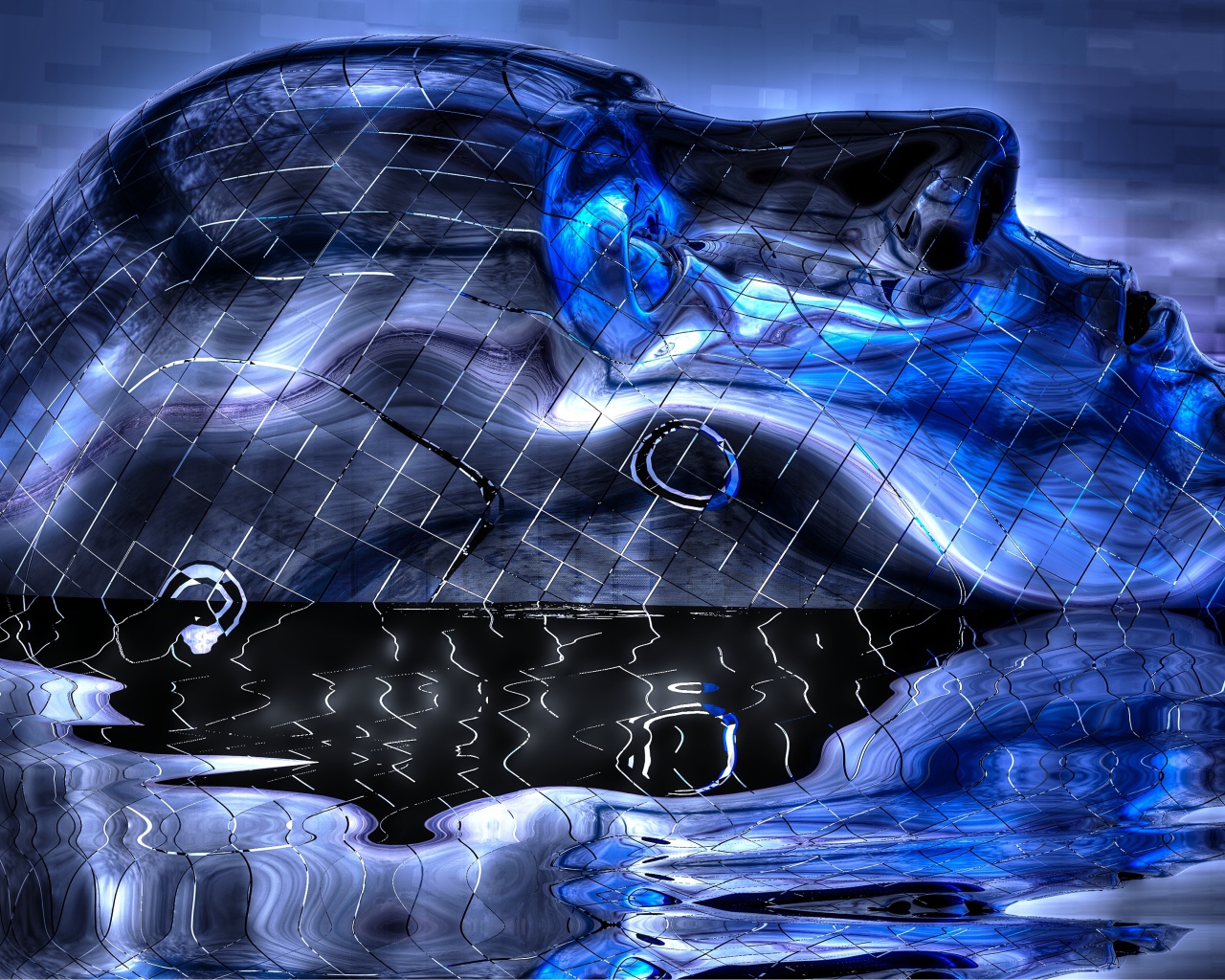 Синяя голова в воде 3д графика