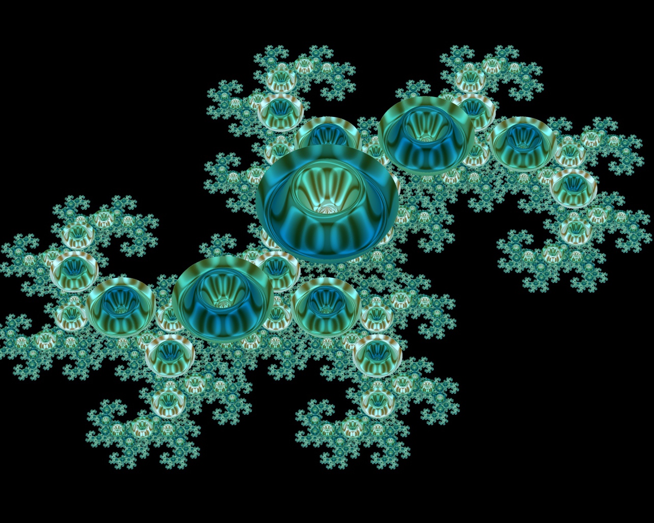 Голубой необычный фрактальный рисунок на черном фоне