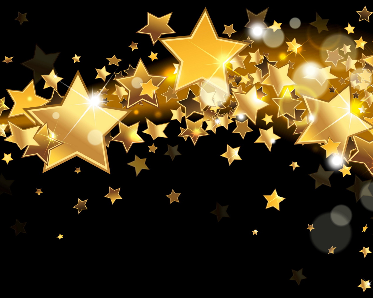Яркие золотые звезды на черном фоне