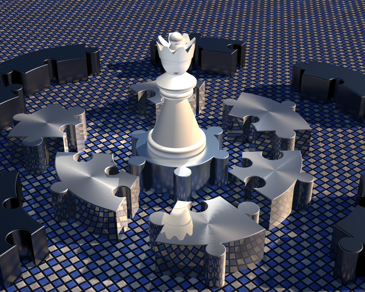 Chess piece queen with puzzles 3d graphics