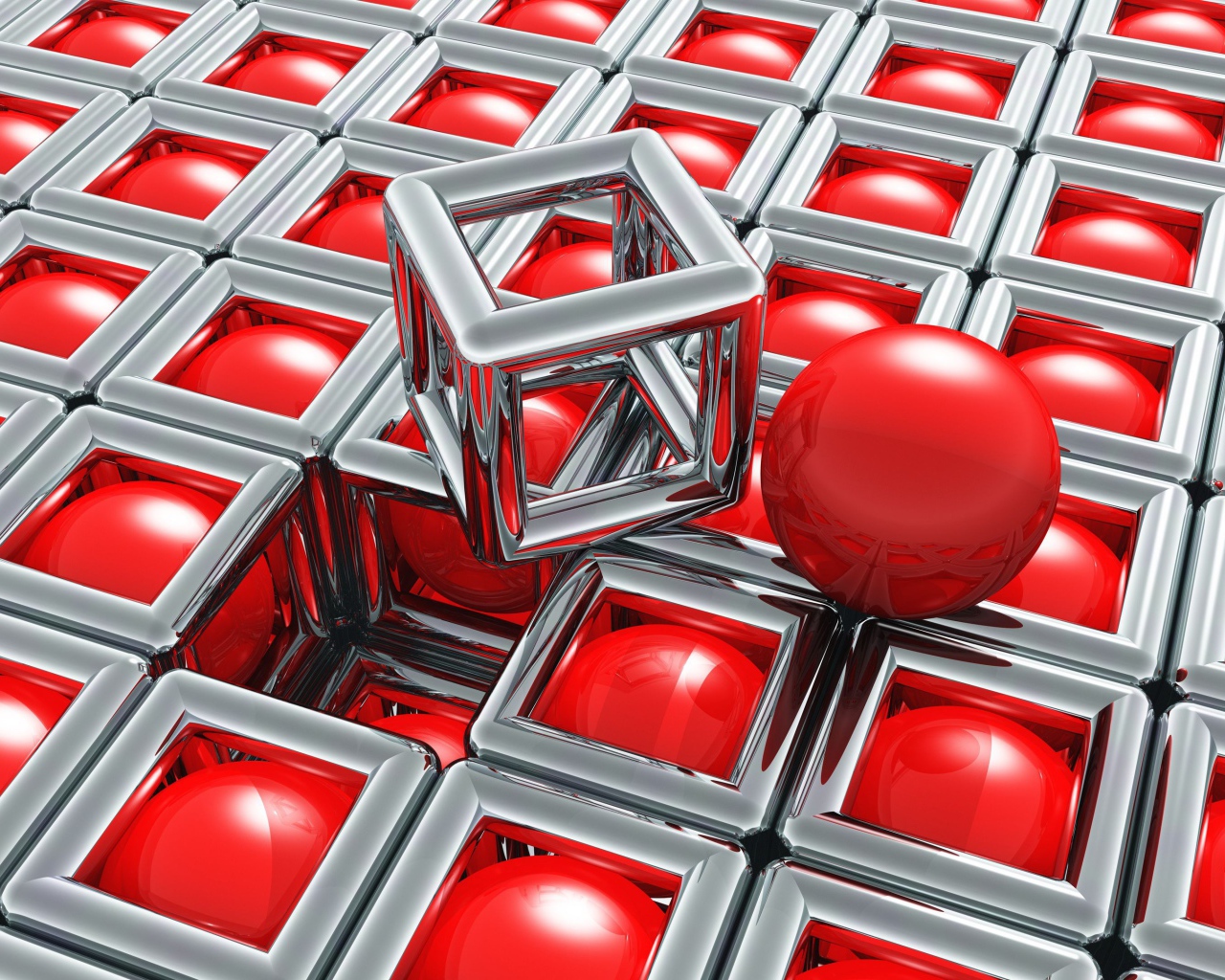 Хромированные кубы с красными шариками
