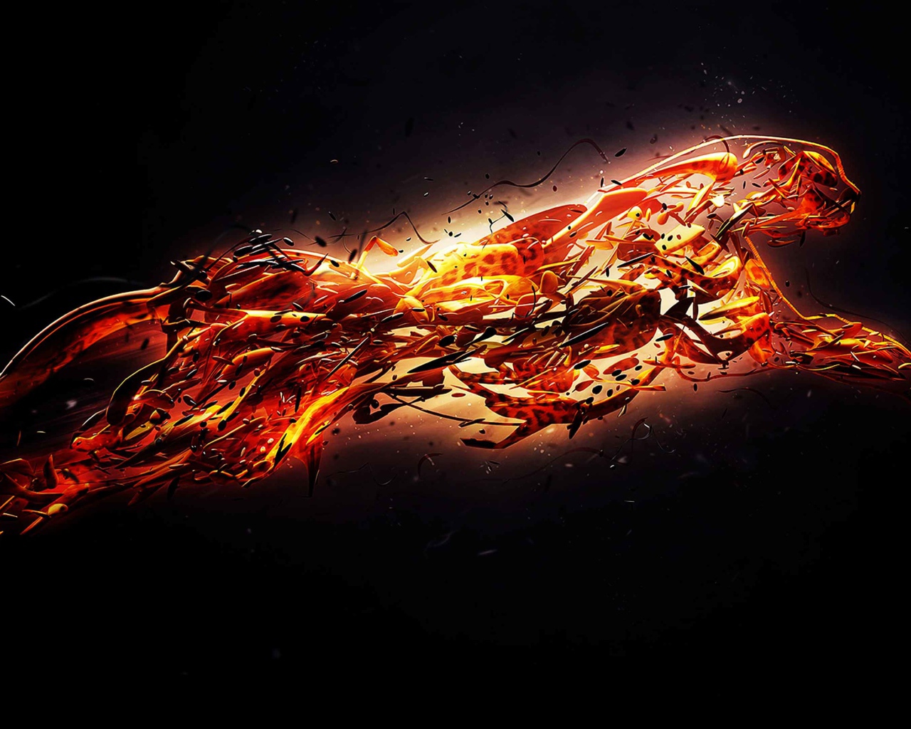 Огненный леопард на черном фоне 3д модель