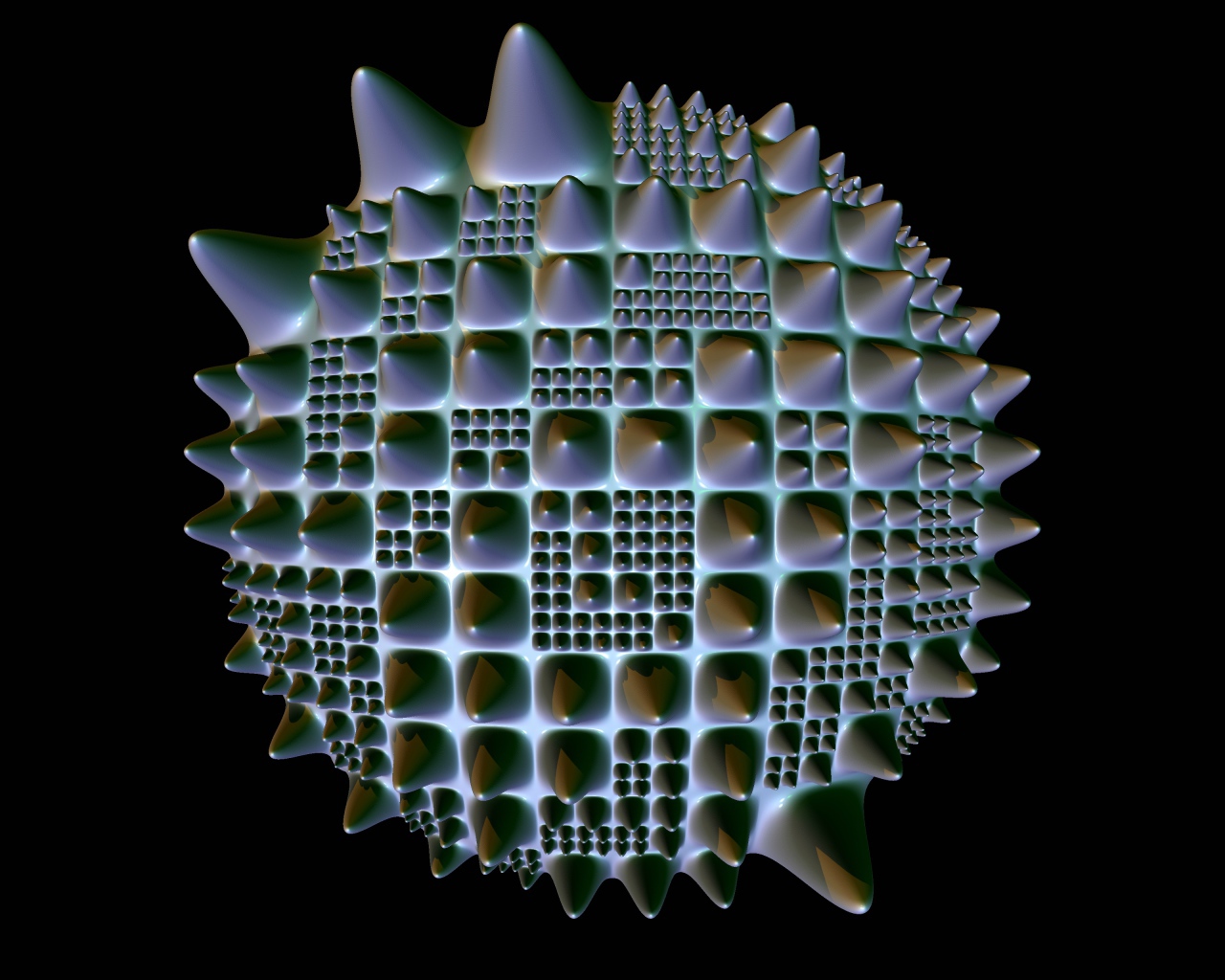 Фрактальная 3д сфера с шипами на черном фоне