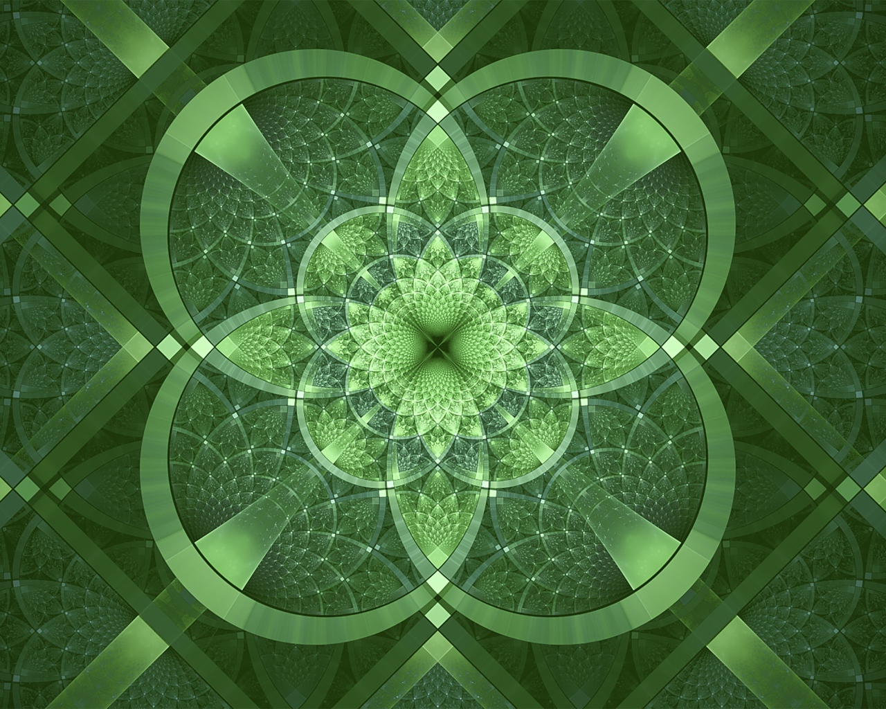 Фрактальный зеленый узор с фигурами