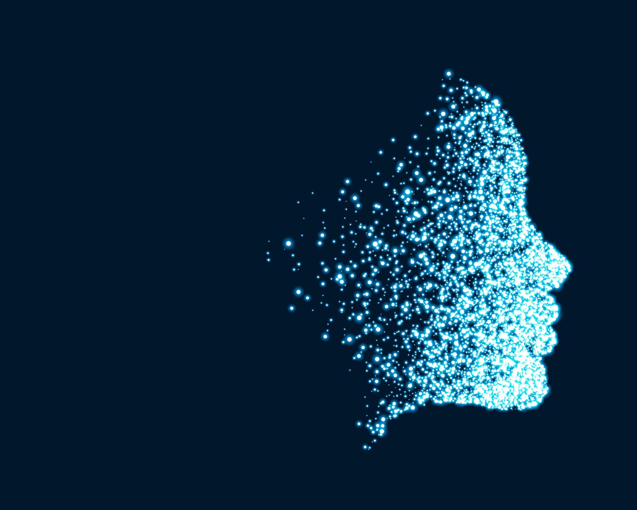 Лицо девушки из неоновых точек на синем фоне 