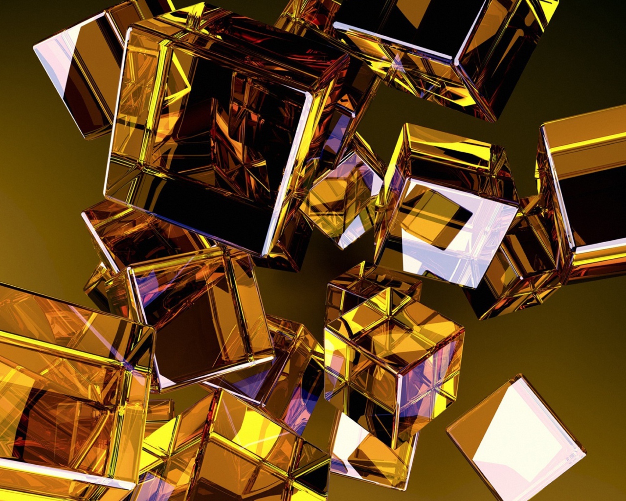 Золотые кубы в воздухе 3д графика