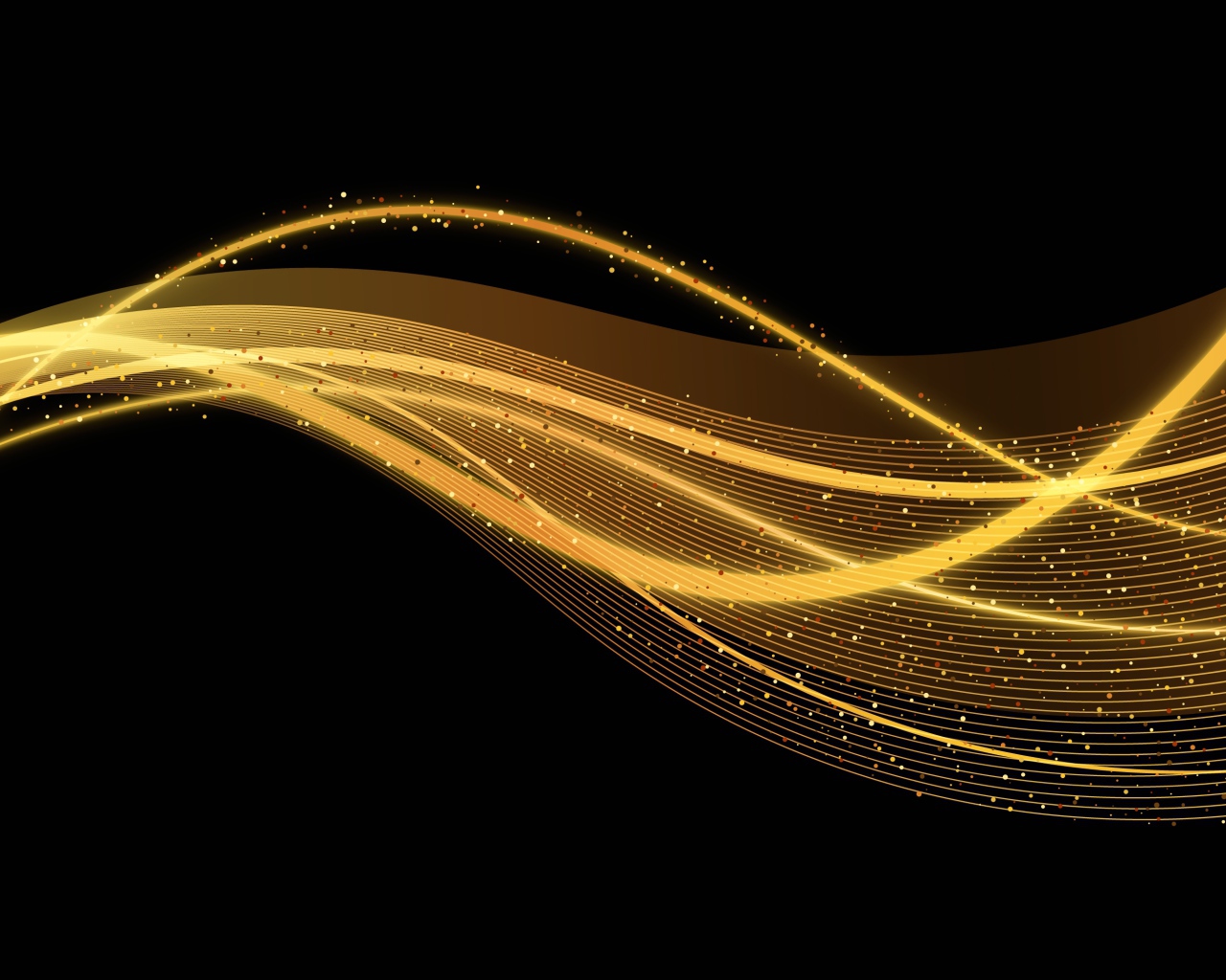 Золотистые волны с блестками на черном фоне 