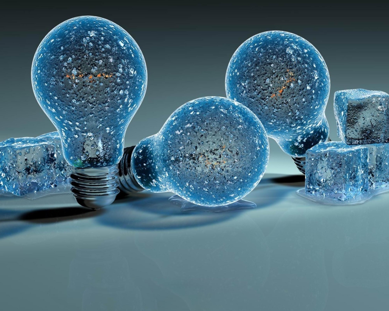Ледяные лампочки на сером фоне 3д