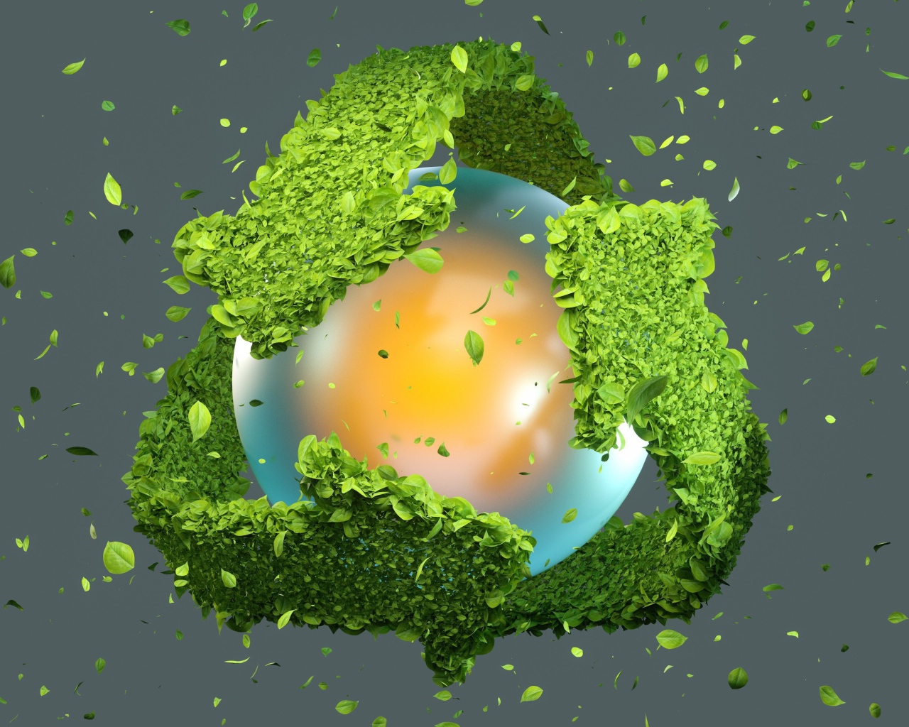 Ядро с зелеными стрелками из листьев 3д графика