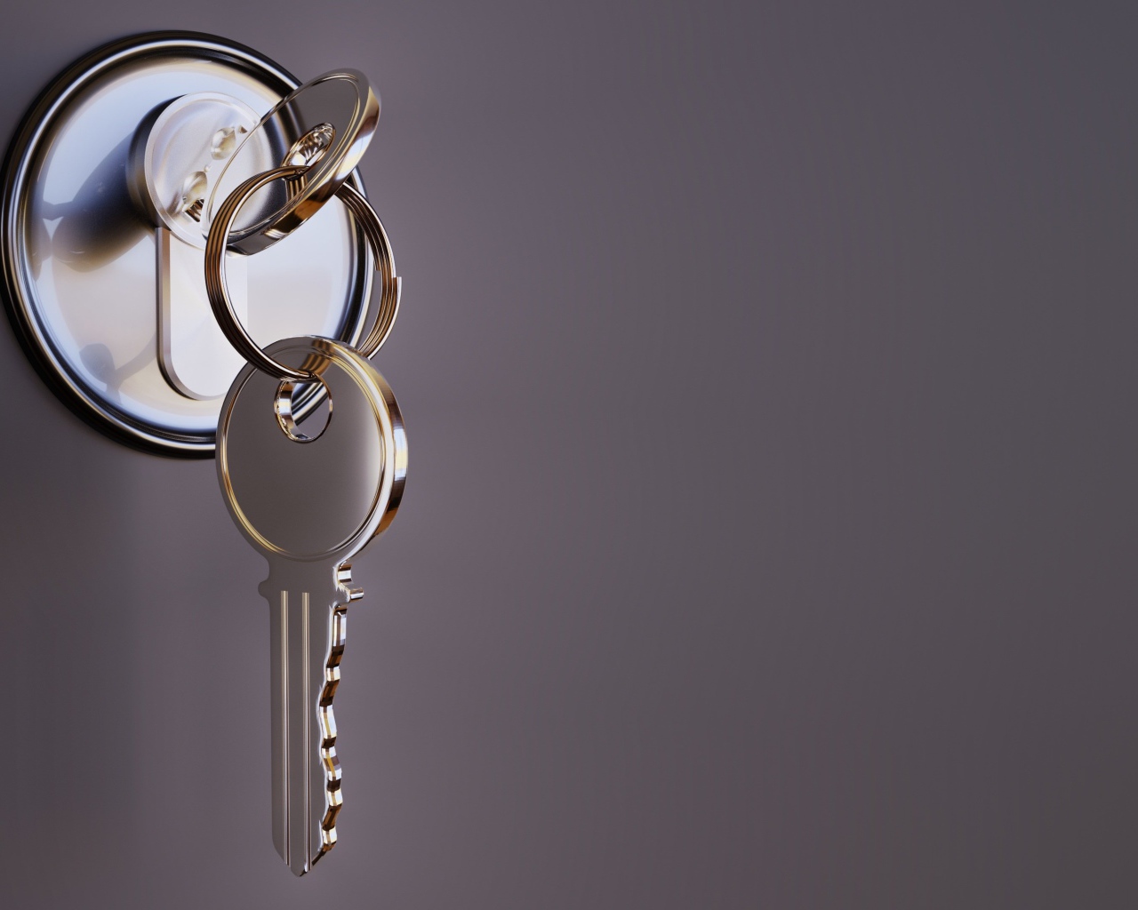 Ключ в замке на сером фоне 3д графика