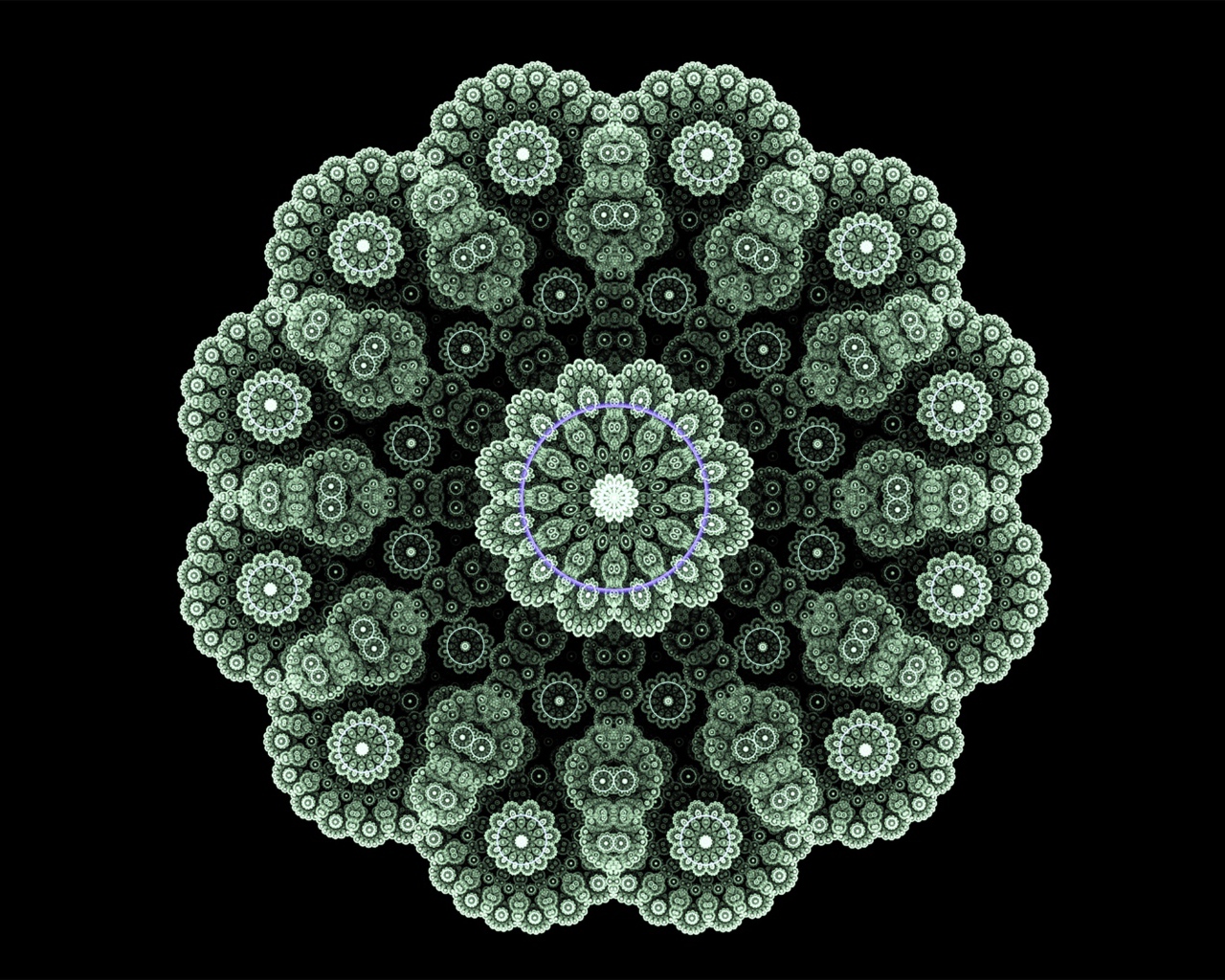 Кружевной зеленый фрактальный цветок на черном фоне