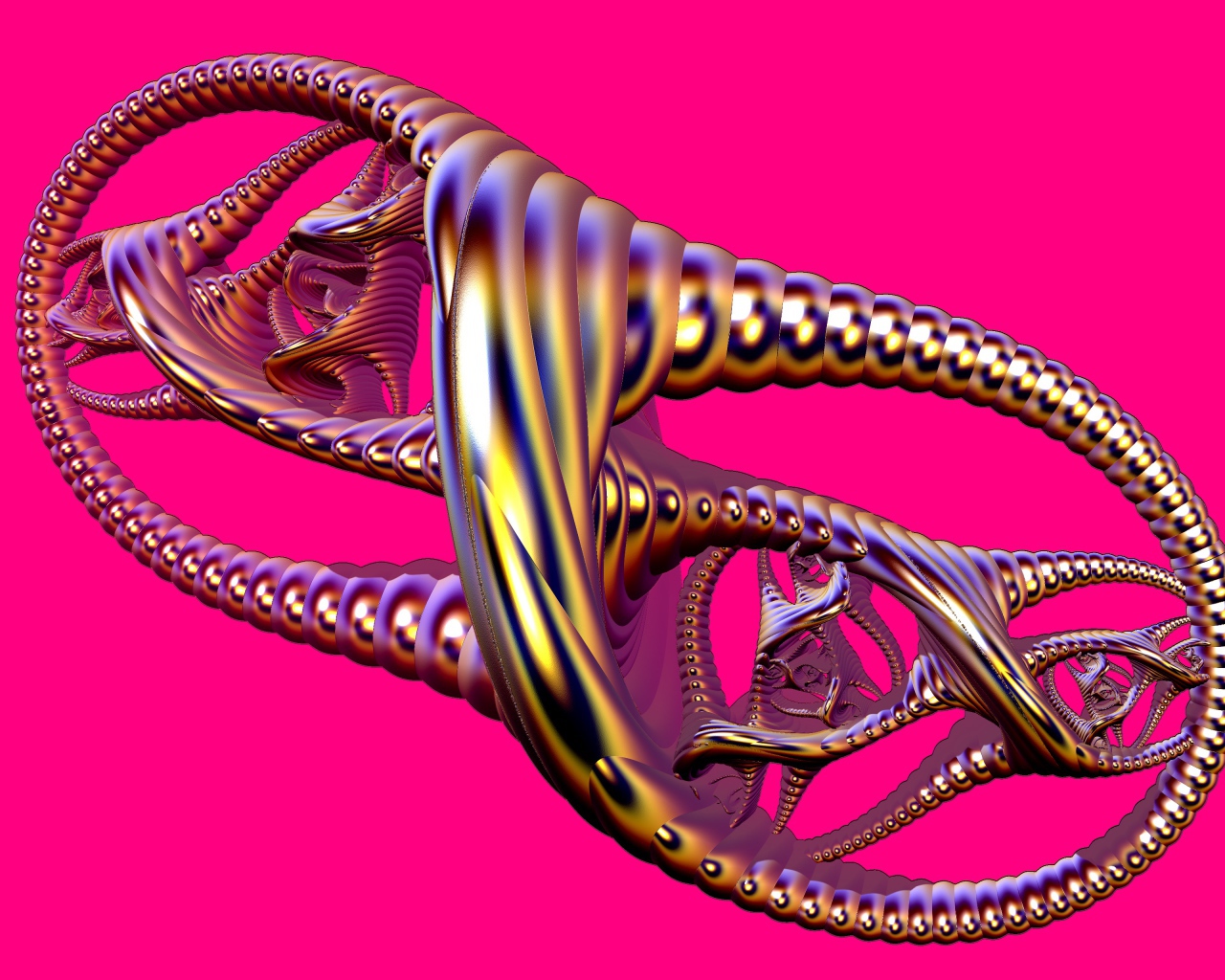 Металлический узел на розовом фоне 3д