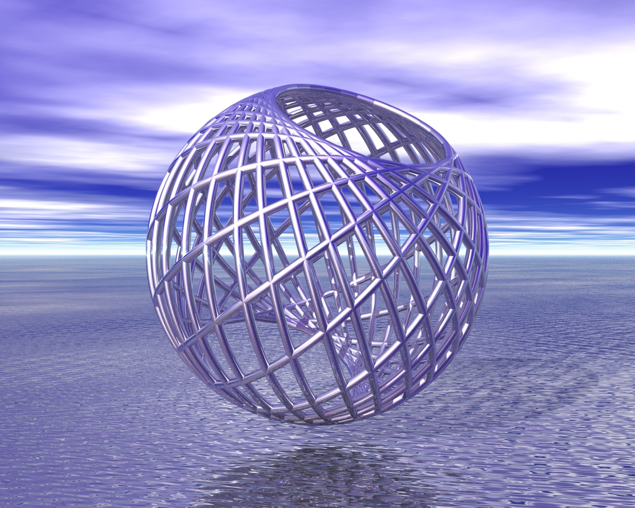 Металлическая круглая клетка над водой 3д графика