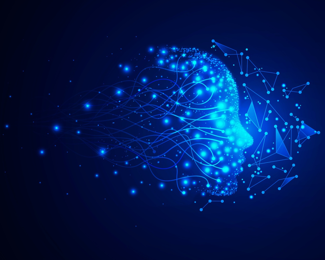 Неоновое лицо с точками на синем фоне 