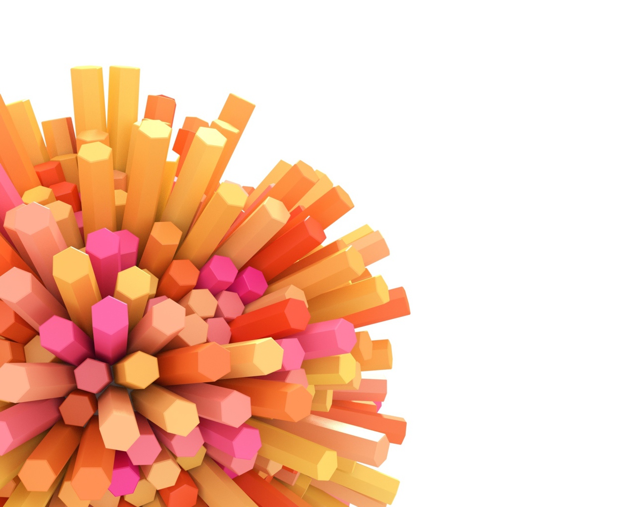 Оранжевые и розовые шестиугольные палочки на белом фоне