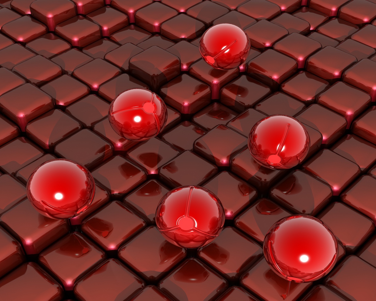 Красные шары на кубах 3д графика