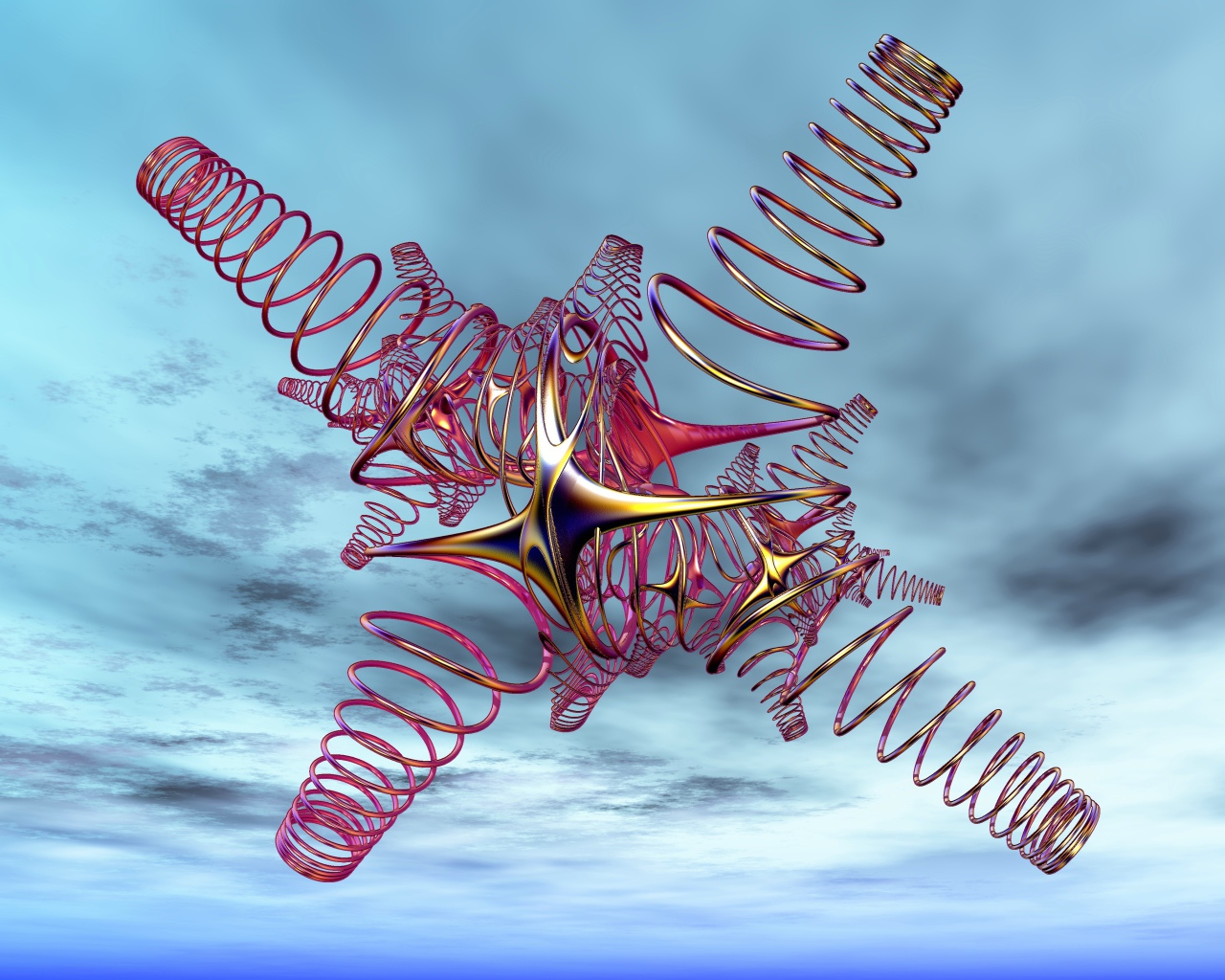 Красный спиральный рисунок на фоне неба