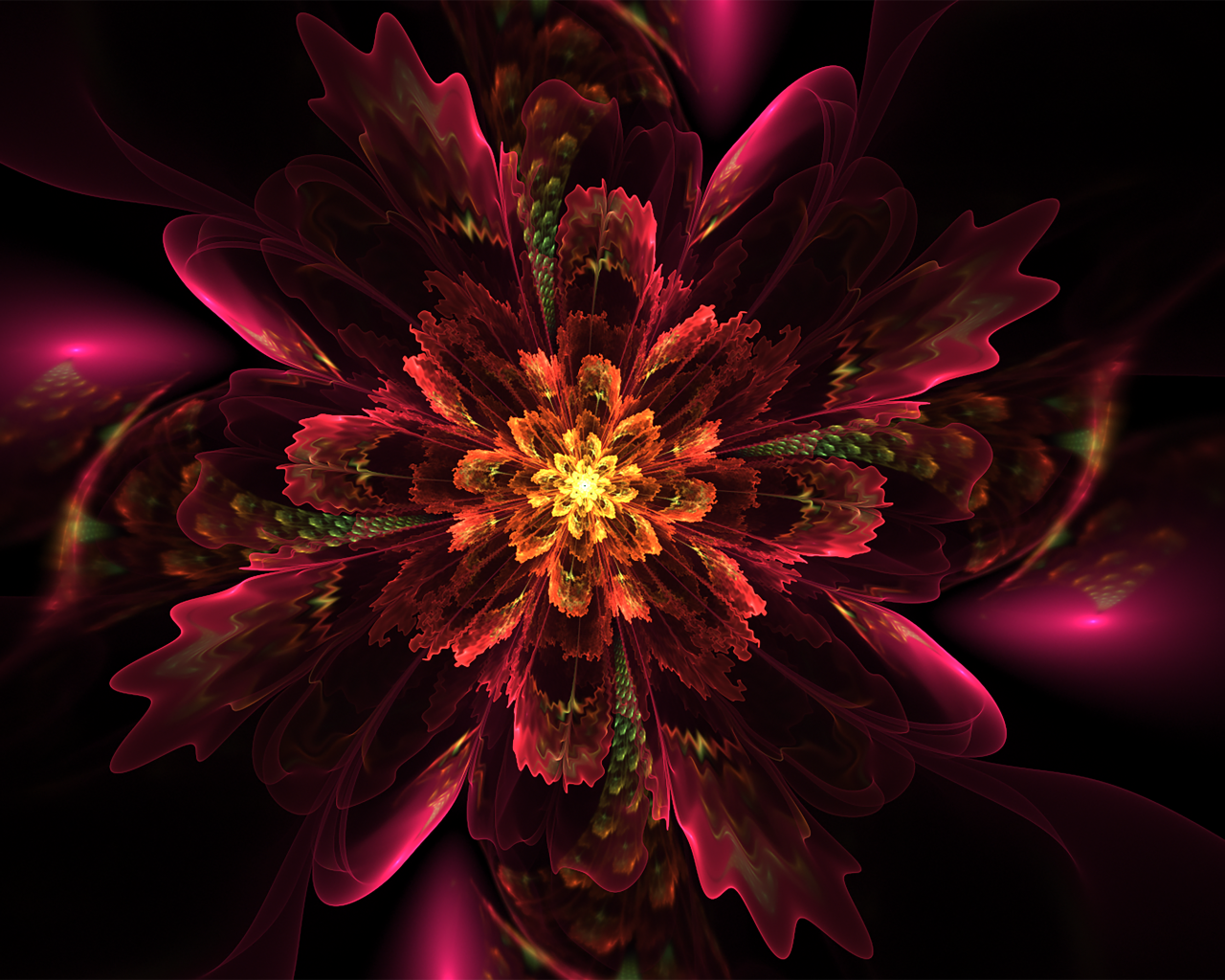 Красный необычный фрактальный рисунок со свечением