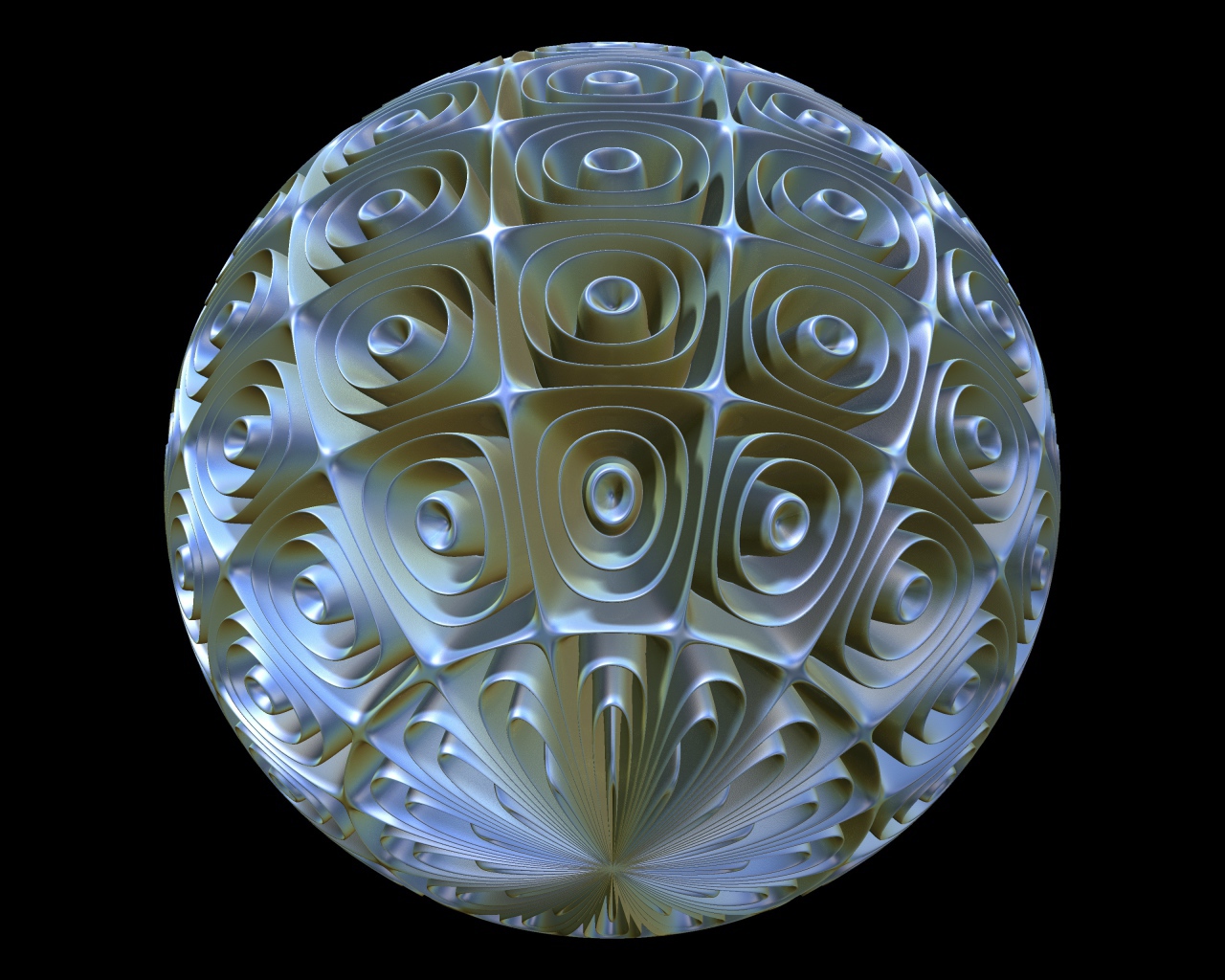 Круглый фрактальный рисунок из спиралей на черном фоне