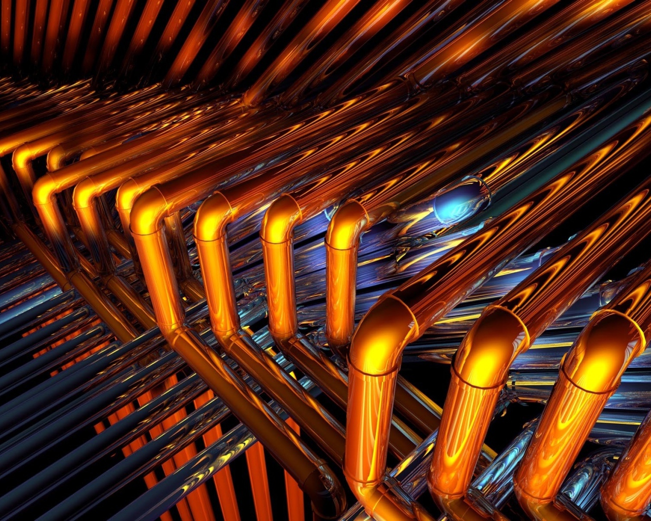 Блестящие бронзовые трубы крупным планом 3д графика 