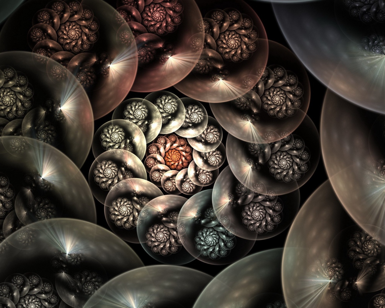 Спираль из шаров на черном фоне 