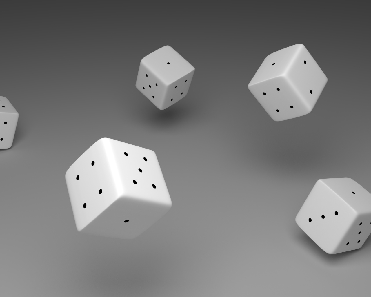 Белые игральные кости в воздухе на сером фоне