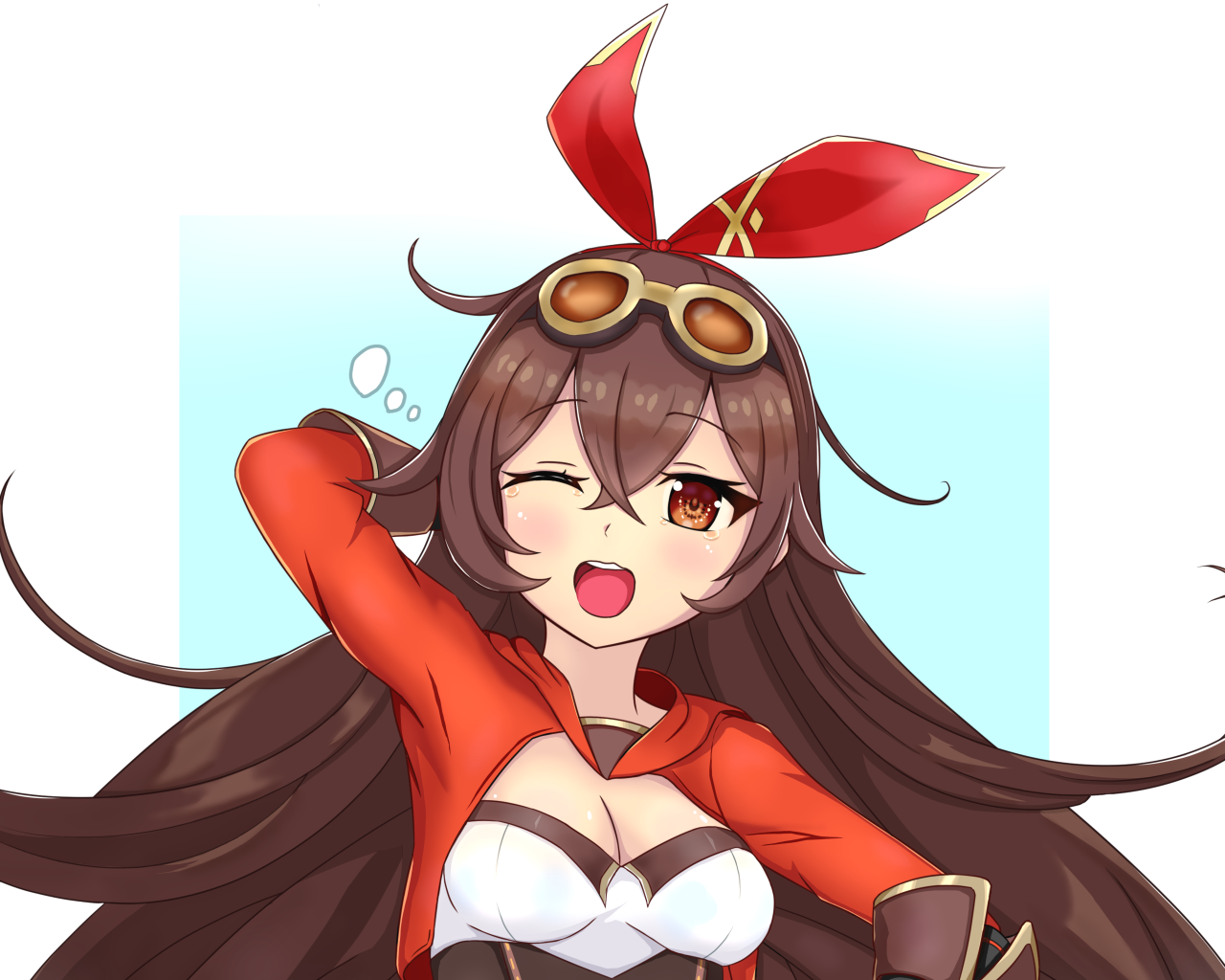 Девушка аниме с длинными коричневыми волосами